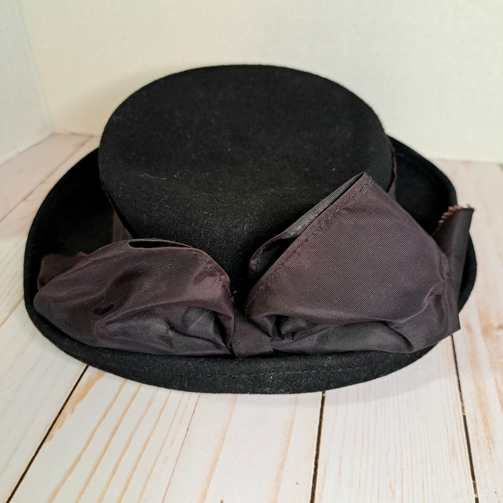 Bollman Vintage Black Wool Hat with Bow